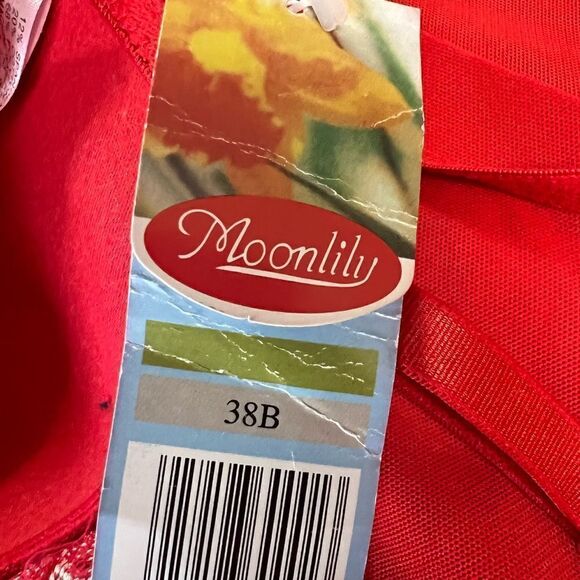 4/$25 Red floral mesh sheer negligée lingerie size 38 B sexy feminine romantic - Picture 4 of 7